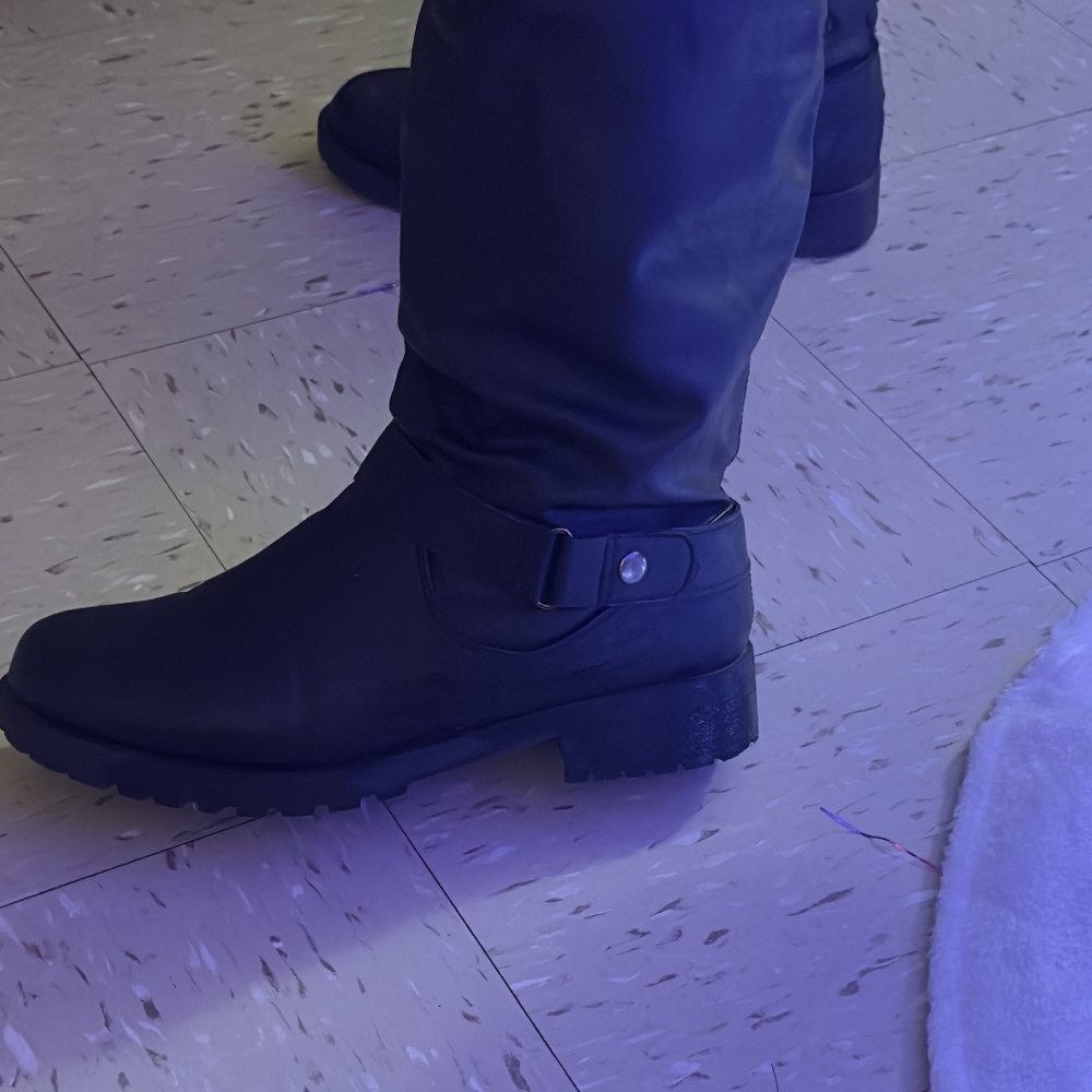Womens black biker boots.